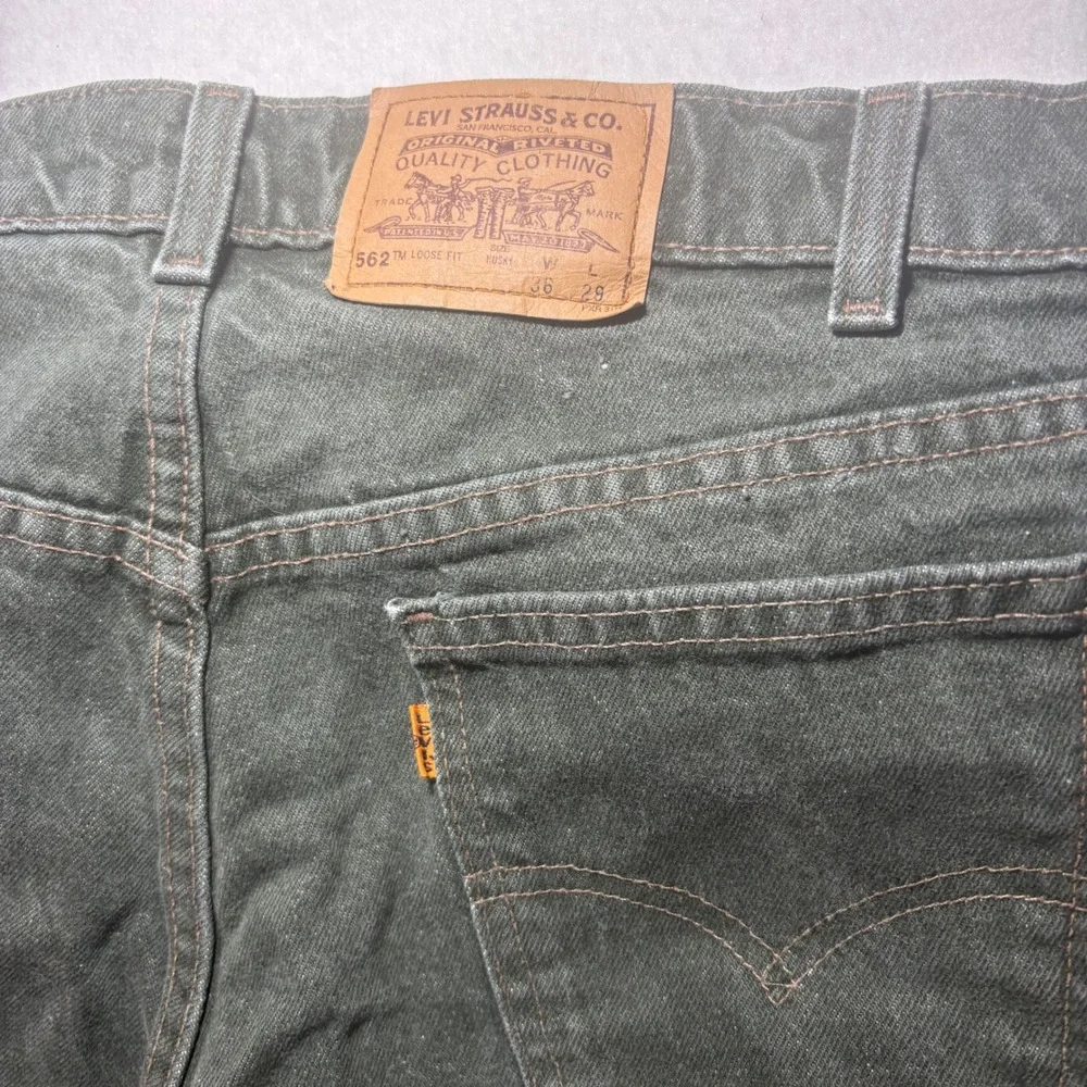 Vintage Levis 562 Loose Fit Husky Orange Tab Green‎ Grey Jeans Made in USA 36x29